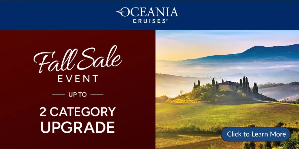 Oceania cruises fall sale event with up to 2 category upgrades banner - Preferred Travel